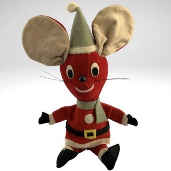 Dakin Dream Pets Christmas Mouse Santa Red Suit Green Hat Kitschy MCM VTG 1960s - Picture 8 of 9